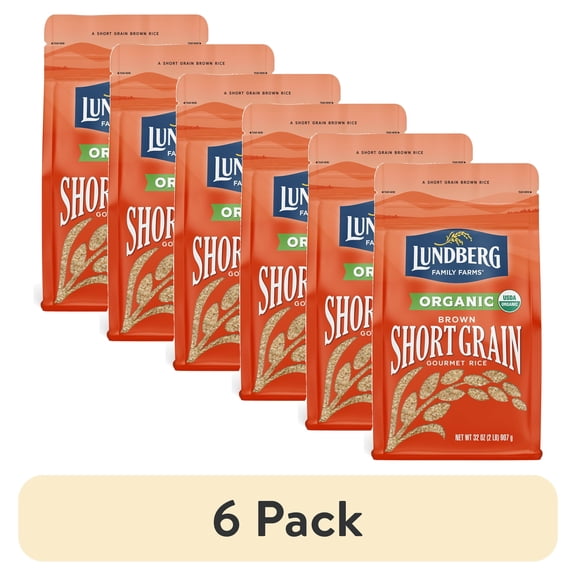 (6 pack) Lundberg Family Farms Organic Short Grain Brown Rice, Gluten-Free, Vegan, 32oz.