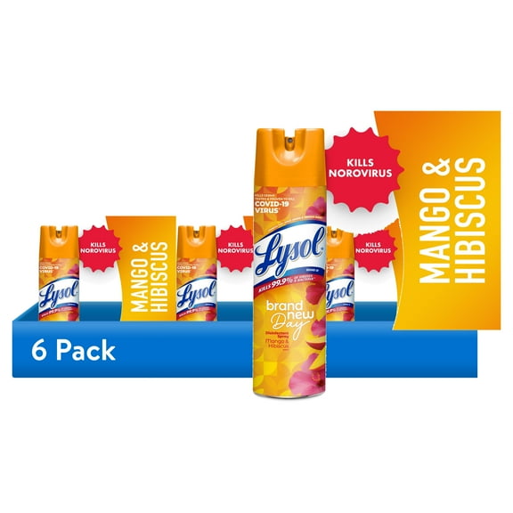 (6 pack) Lysol Brand New Day Disinfectant Sanitizing and Cleaning Sprays, Mango & Hibiscus, 19 oz