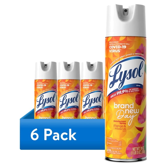 (6 pack) Lysol Brand New Day Disinfectant Sanitizing and Cleaning Sprays, Mango & Hibiscus, 19 oz