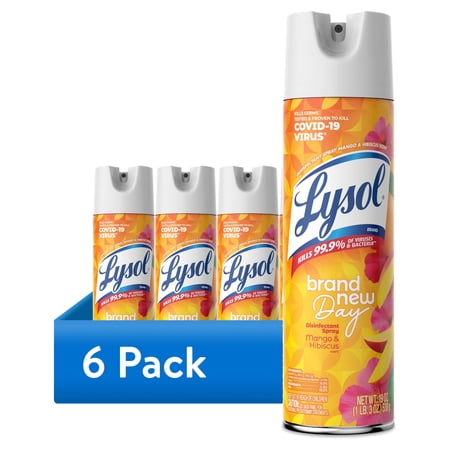 (6 pack) Lysol Brand New Day Disinfectant Spray, Sanitizing and Antibacterial Spray, Deodorizer, Mango & Hibiscus, 19 oz
