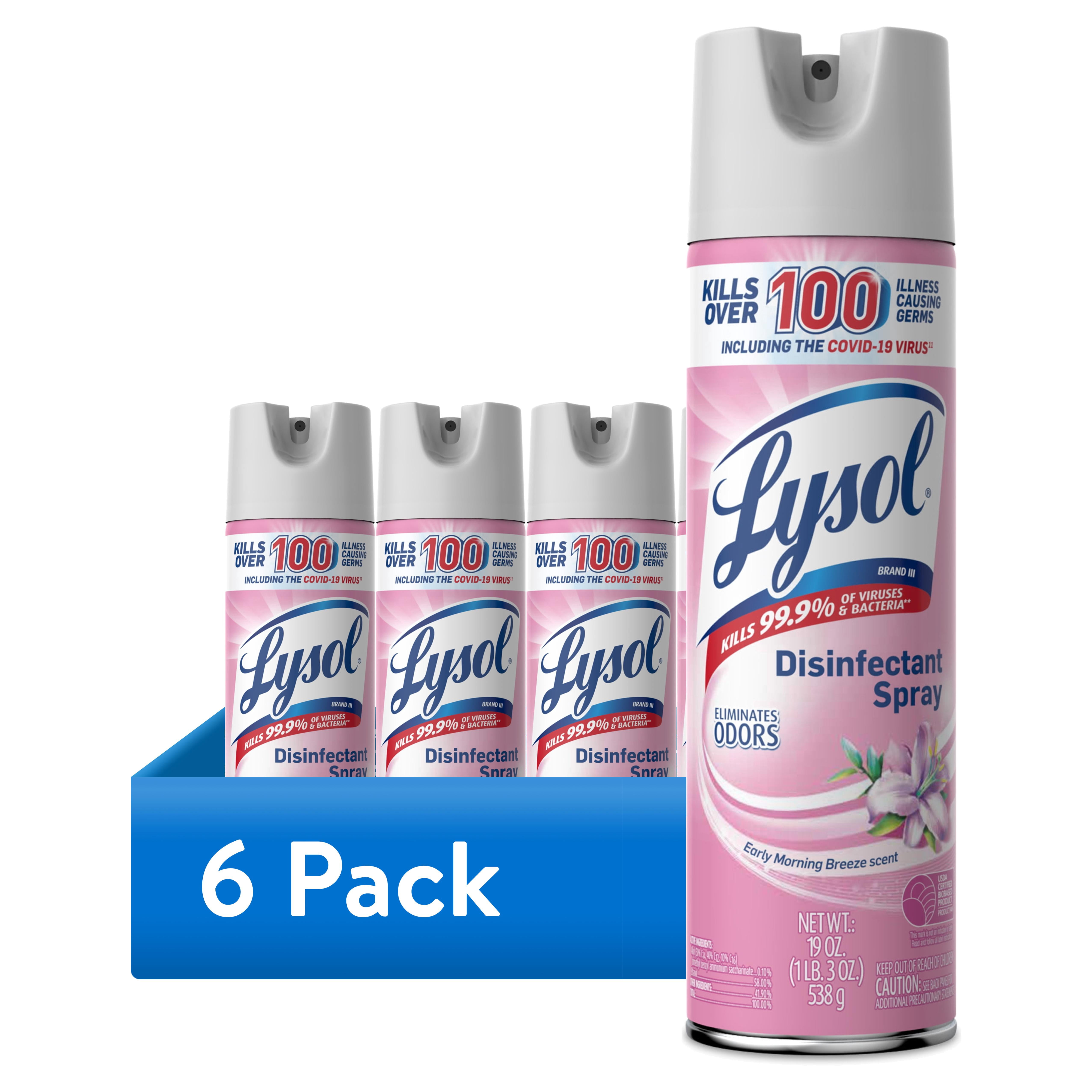 (6 pack) Lysol Disinfectant Spray, Sanitizing and Antibacterial Bathroom Spray, Deodorizer, Early Morning Breeze, 19  oz