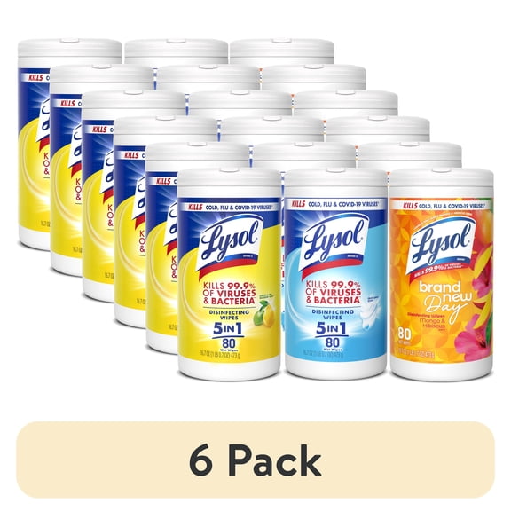(6 pack) Lysol Disinfecting Wipes, All Purpose Cleaner, Multi Surface Antibacterial Cleaning Wipes, Cleaning Supplies, Lemon + Crisp Linen + Mango & Hibiscus Scent, 80 Count Each (Pack of 3)