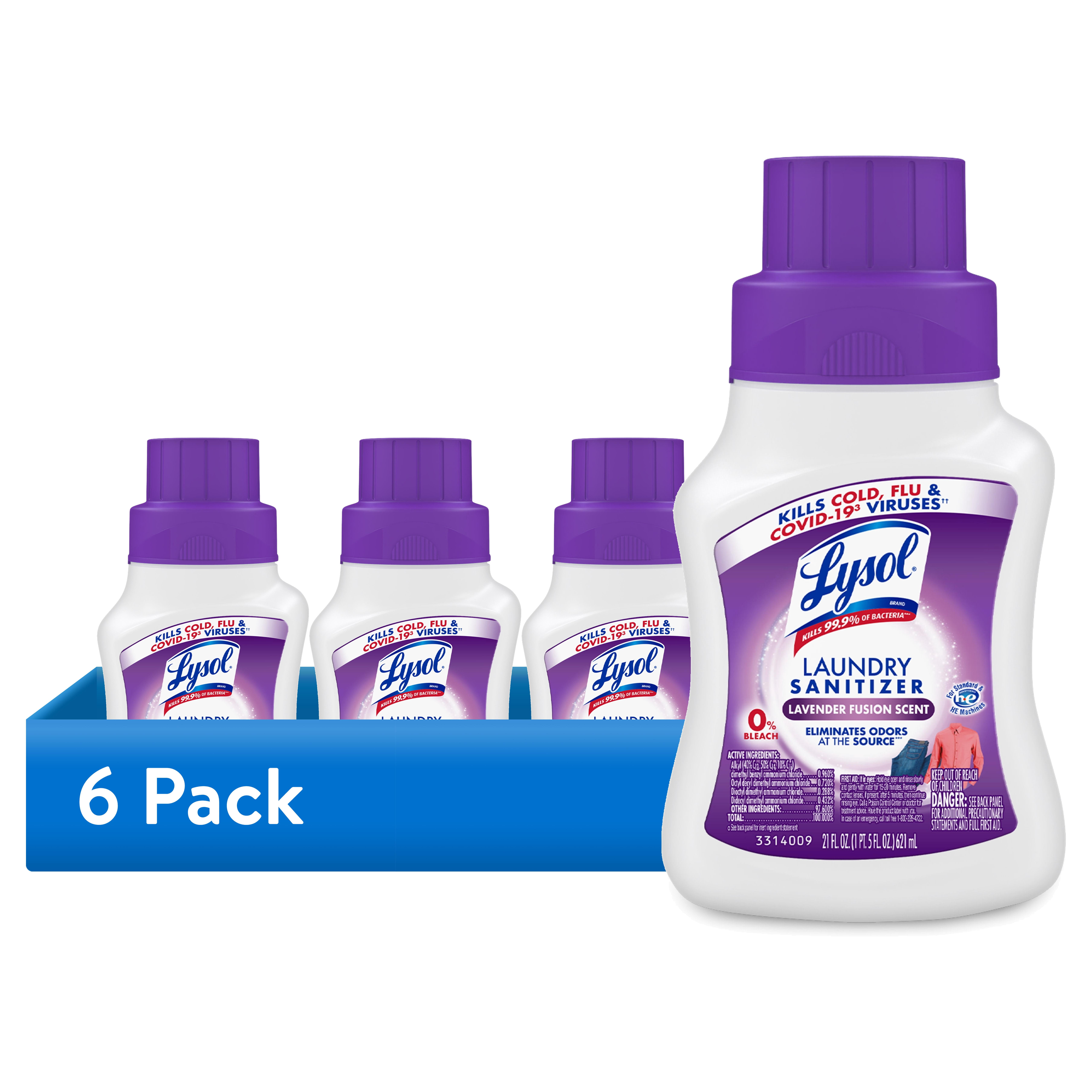 (6 pack) Lysol Laundry Sanitizer Additive, Sanitizing Liquids for Clothes and Linens, Lavender, 21 fl oz