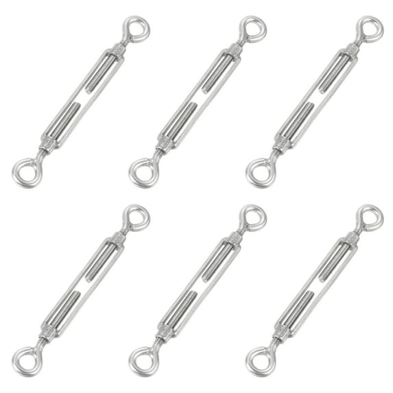 6 pack M8 Eye and Eye Turnbuckles Wire Rope Tension, 304 Stainless Steel Turnbuckle Adjustable Cable Tensioner