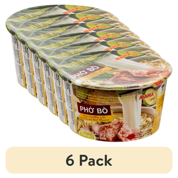 (6 pack) MAMA Pho Bo Rice Noodle with Artificial Beef Flavor, 2.29 oz, 1 Count