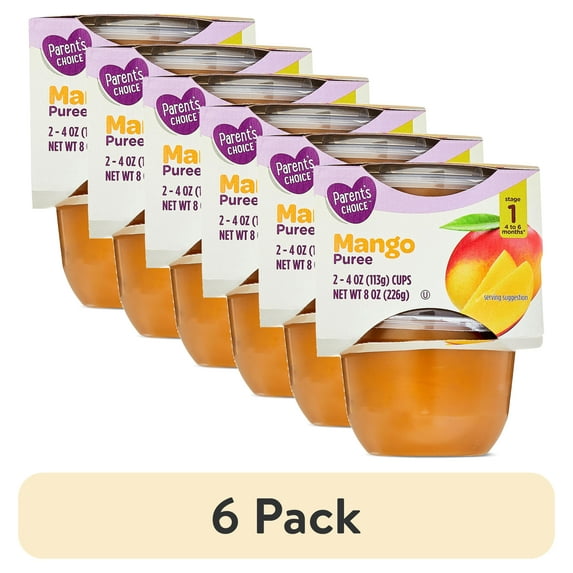 (6 pack) Parent's Choice Stage 1 Baby Food, Mango Puree, 4 oz Cups (2 Pack)