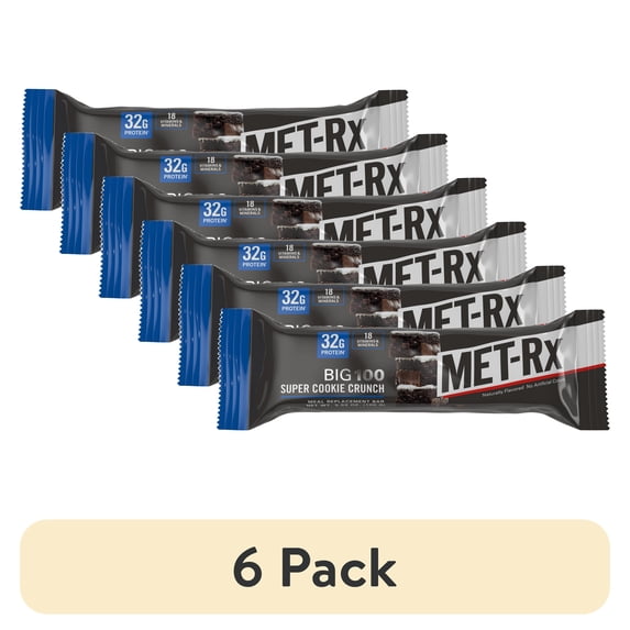 Met Rx 1 (6 pack) MET-Rx Big 100 High Protein Meal Replacement Bar, Super Cookie ...