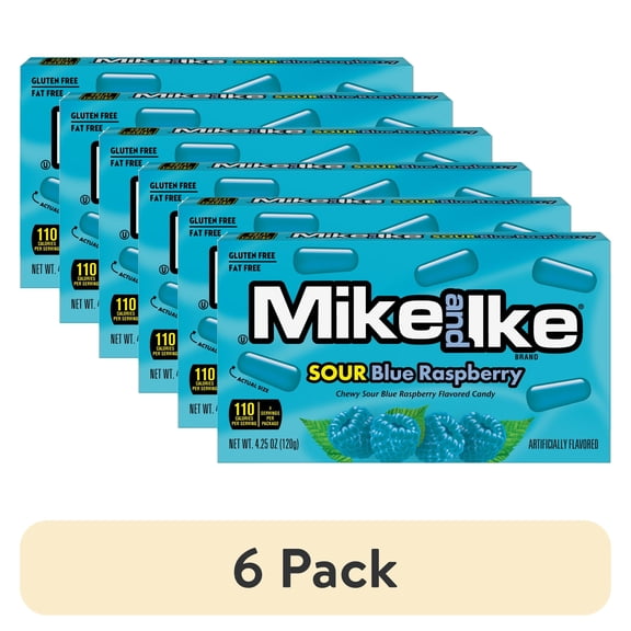(6 pack) MIKE AND IKE Sour Blue Raspberry flavored Chewy Candy