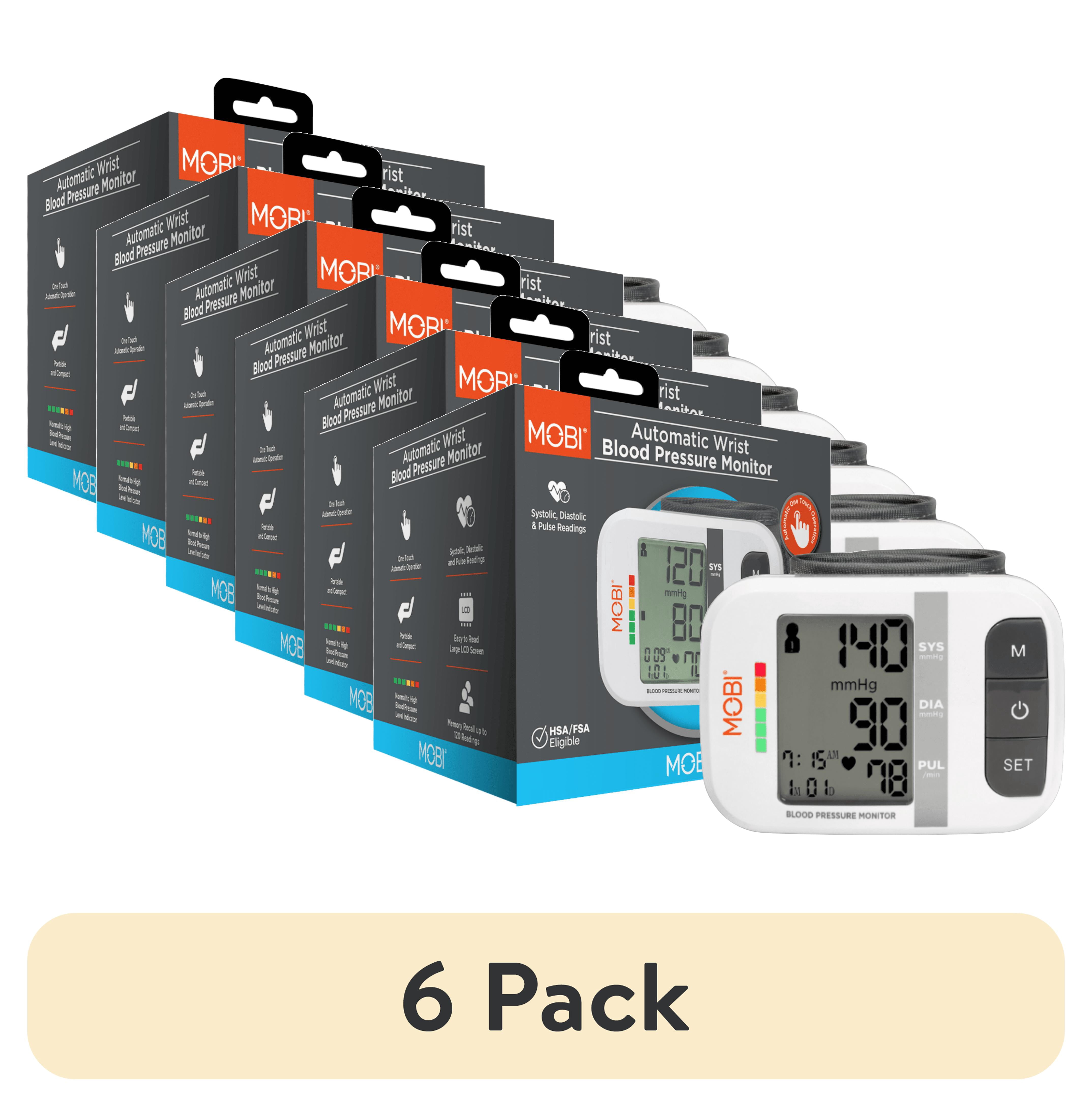 (6 pack) MOBI Blood Pressure Cuff - Wrist Blood Pressure Monitor - Automatic BP Cuff with Large LCD Display - Pulse Rate, Irregular Heart Rate Monitor