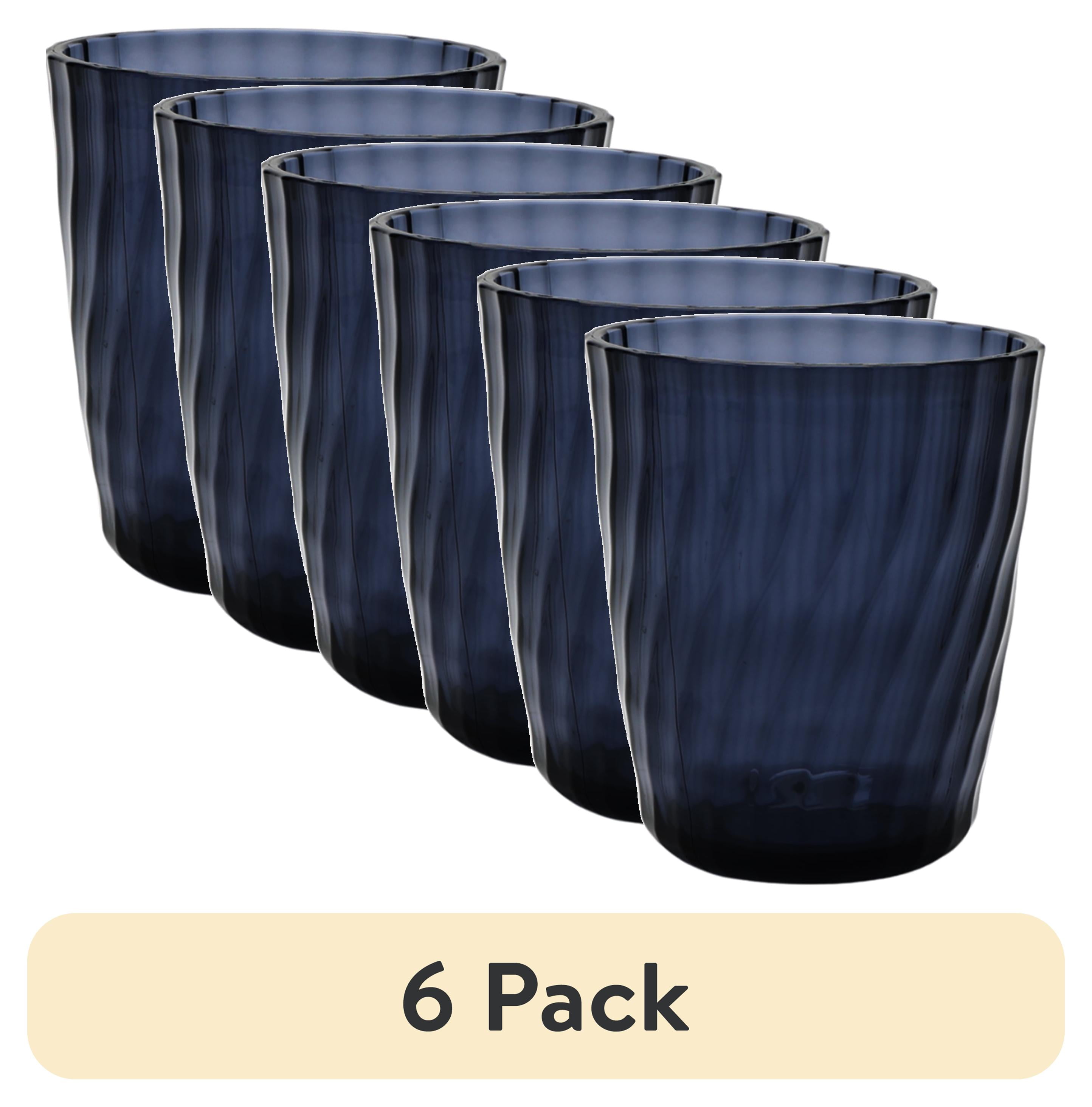 (6 pack) Mainstays 14 oz Acrylic Short Tumbler, Embossed Swirl Texture, Blue