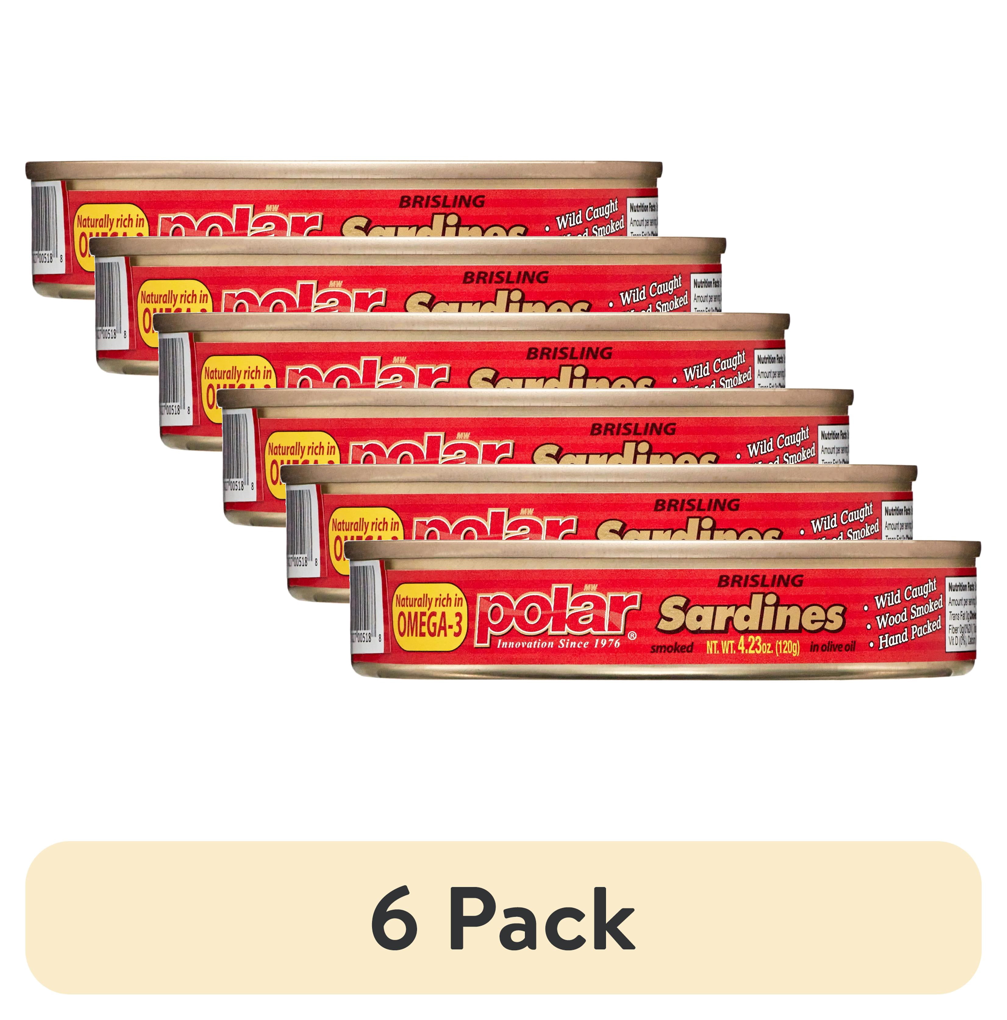 (6 pack) MW Polar Smoked Brisling Sardine in Olive Oil With Plastic Clear Top 4.23 oz.