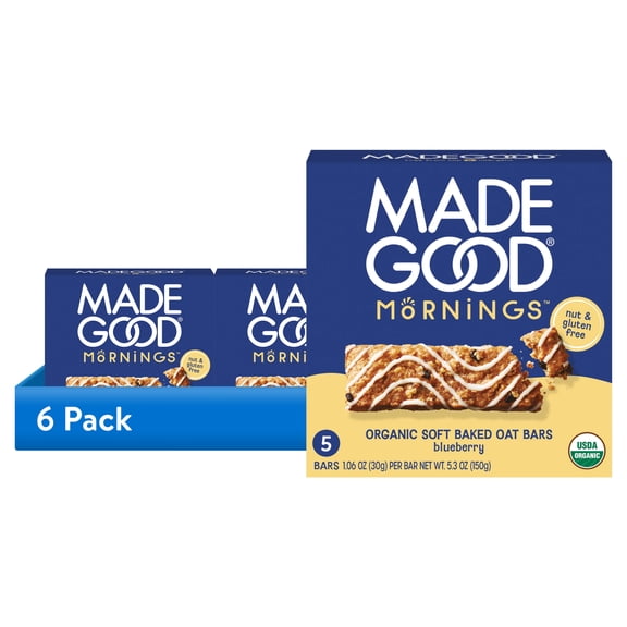 (6 pack) MadeGood Blueberry Morning Bar, 5 Healthy Breakfast Bars, 1.06 Oz Each