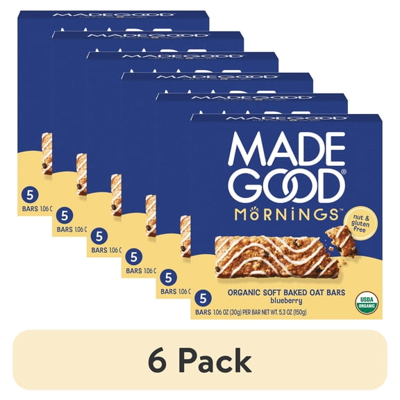 (6 pack) MadeGood Blueberry Morning Bar, 5 Healthy Breakfast Bars, 1.06 Oz Each