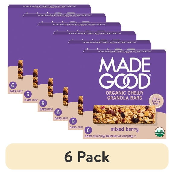 (6 pack) MadeGood Mixed Berry Granola Bars, 6 Healthy Snack Bars, 0.85 oz Each