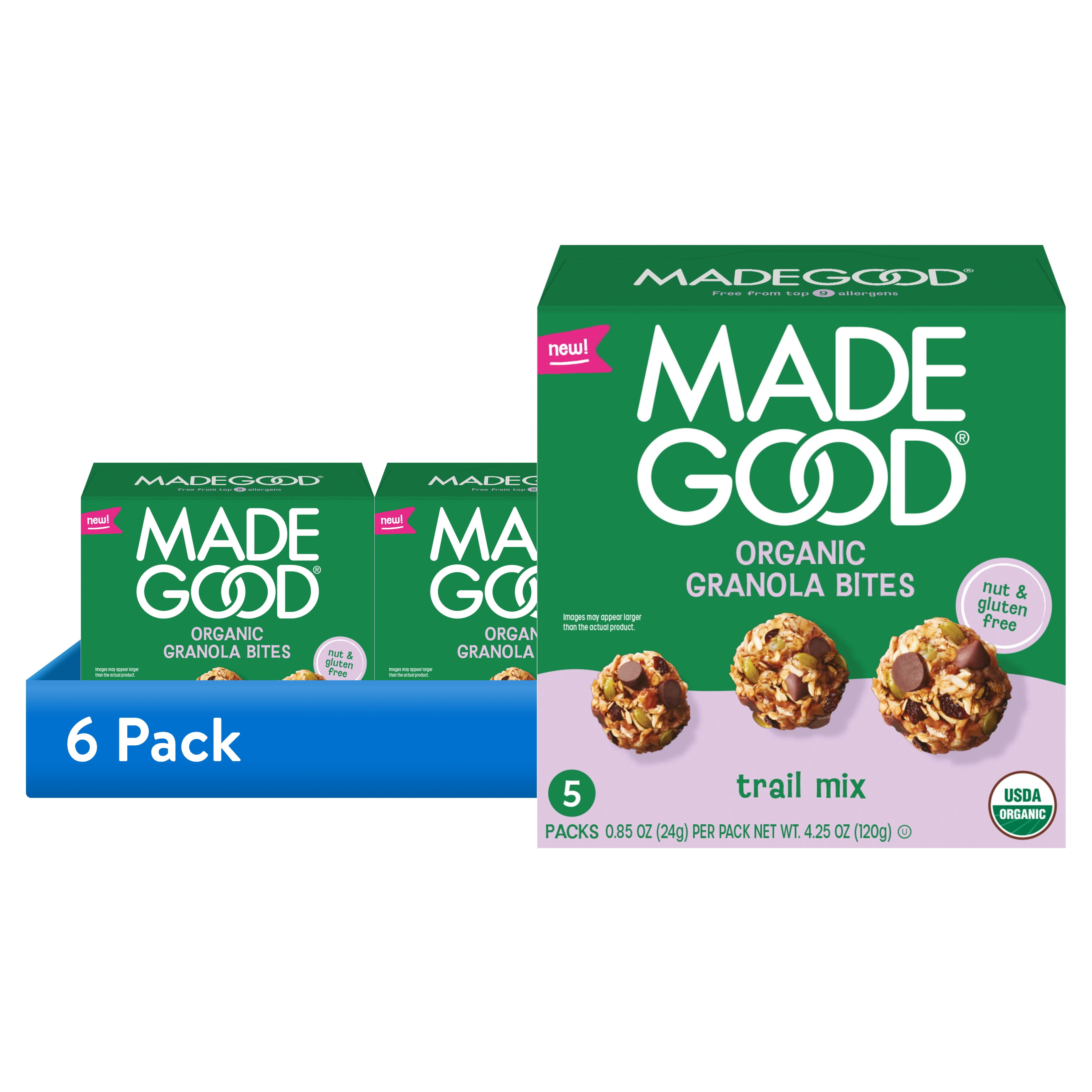 (6 pack) MadeGood Organic Granola Bites Trail Mix 5 x 0.85oz