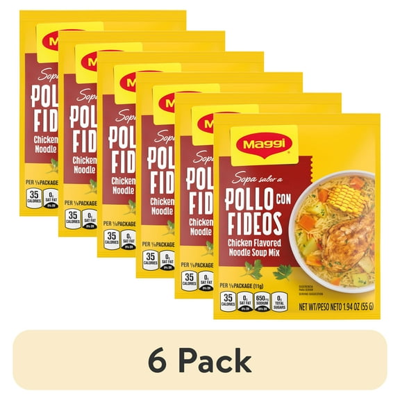 (6 pack) Maggi Sopa Sabor A Pollo Con Fideos Chicken Flavored Noodle Soup Mix, Instant Soup Packet, 12 x 1.94oz 1.94 oz