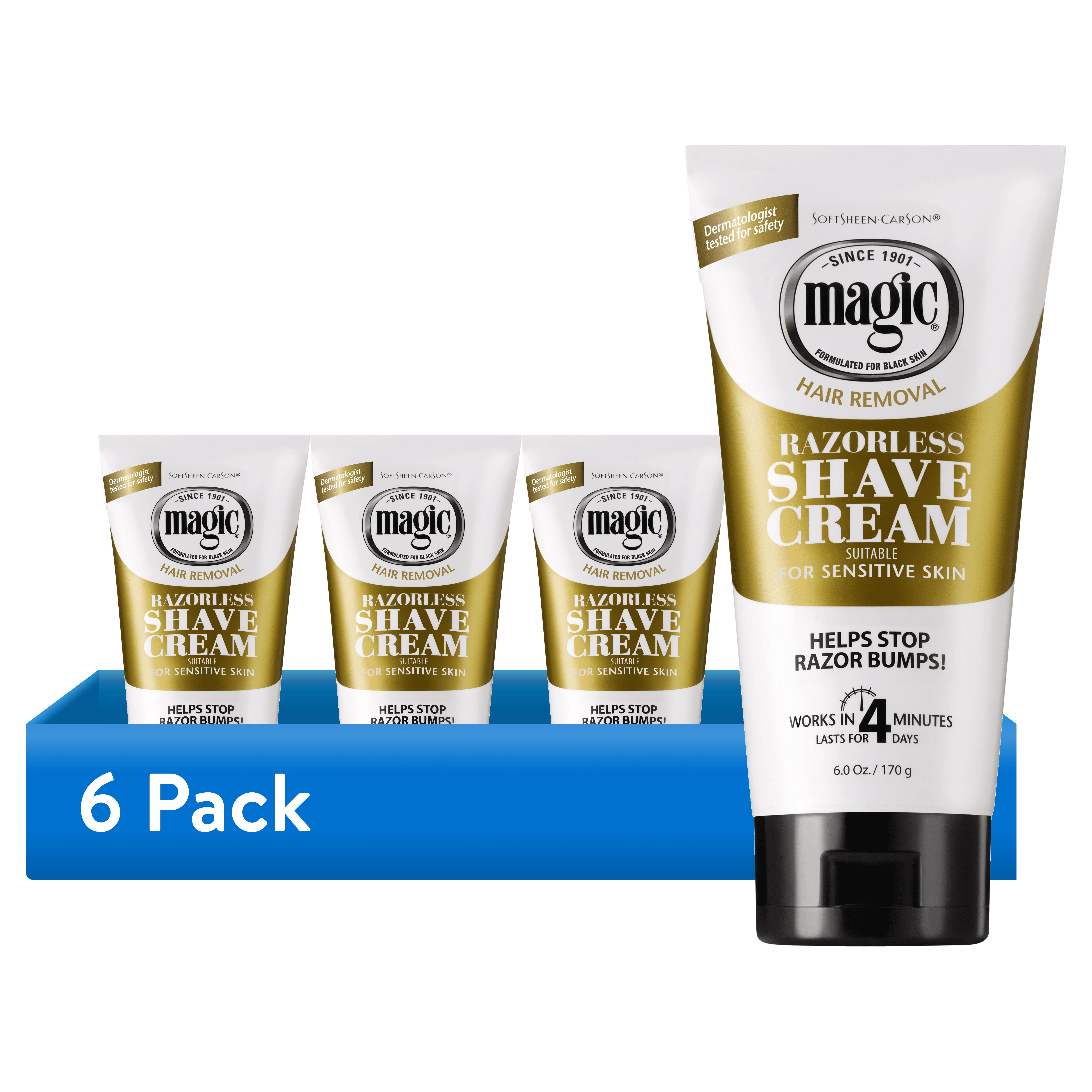 (6 pack) Magic Razorless Shave Cream Sensitive Skin for Hair Removal, Depilatory Cream for Men and Women - 6oz
