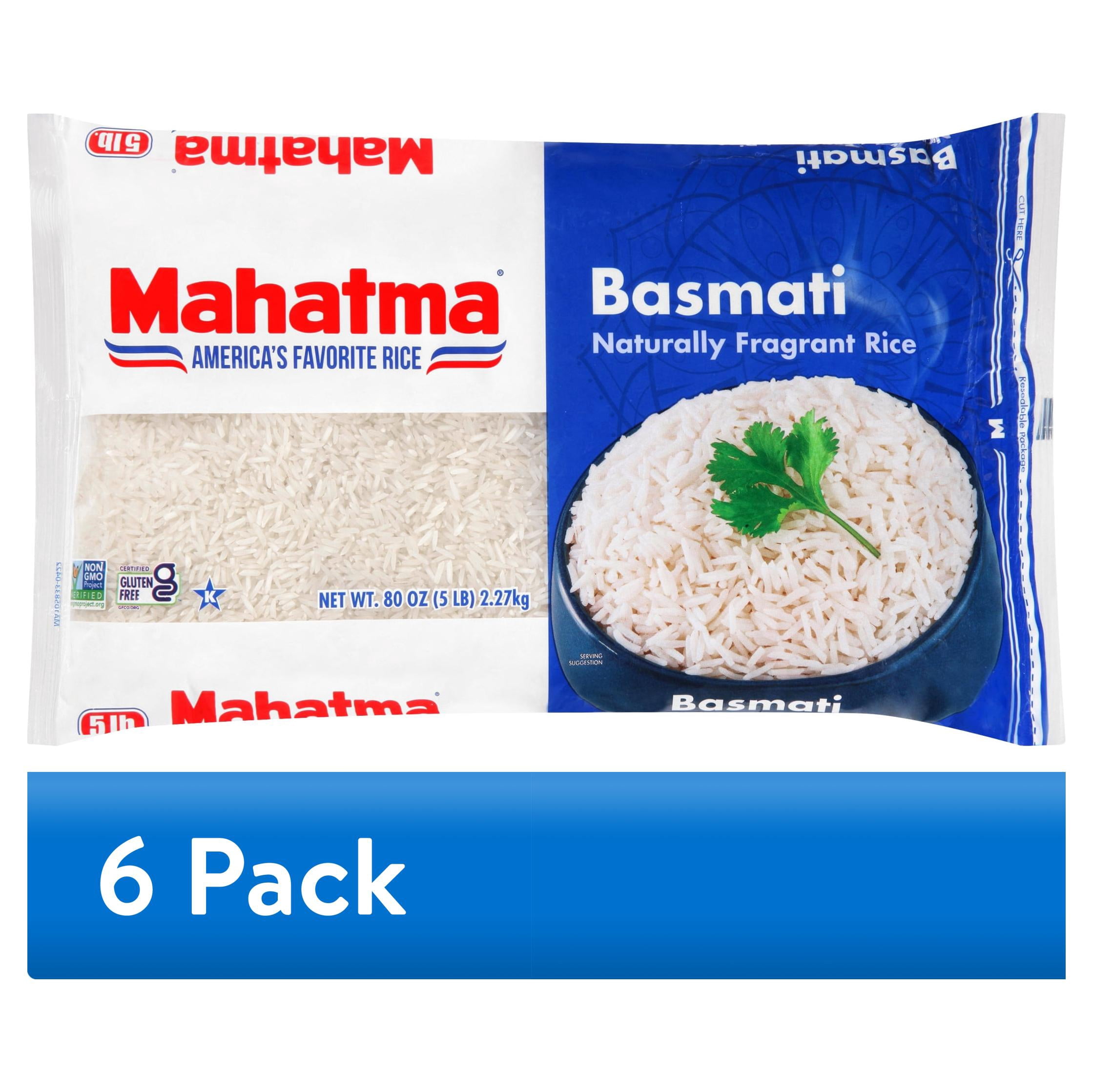 (6 pack) Mahatma Basmati Rice, Fragrant Extra Long Grain, Gluten Free, 5 lb Bag