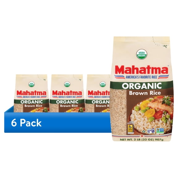 (6 pack) Mahatma Organic 100% Whole Grain Brown Rice 2 lb Bag