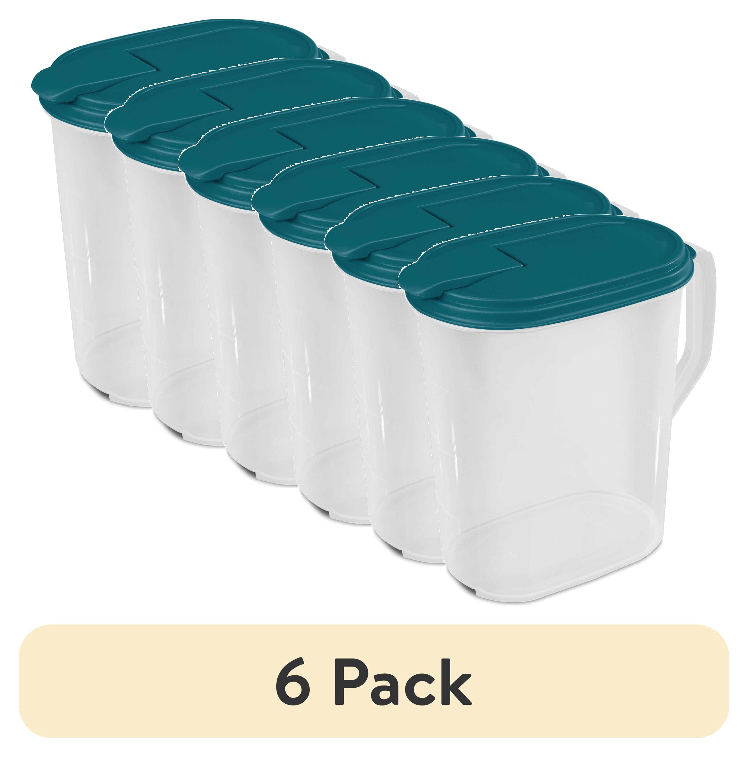 (6 pack) Mainstays 1 Gallon Oval Pitcher, Freezer- and Dishwasher-Safe, Durable Food-Safe Plastic, BPA-Free, Teal Lid