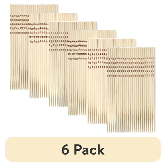 (6 pack) Mainstays 100% Bamboo Chopsticks, Long-10.43in, 12 Pairs, Red and Natural Bamboo Color