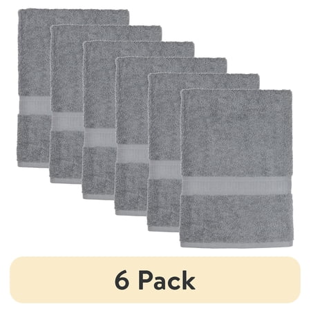 (6 pack) Mainstays Basic Bath Towel, Soft 100% Cotton and Highly Absorbent Bath Towel, Grey