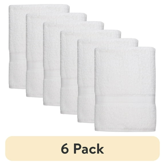 (6 pack) Mainstays Basic Bath Towel, Soft 100% Cotton and Highly Absorbent Bath Towel, White