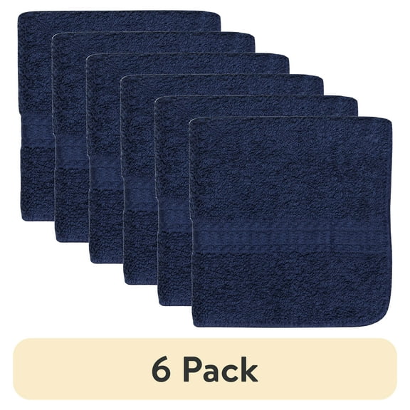 (6 pack) Mainstays 100% Cotton Washcloth, 12 in x 12 in, Navy, 1 Piece