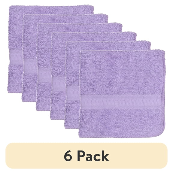 (6 pack) Mainstays Basic Washcloth, Soft 100% Cotton and Highly Absorbent Washcloth, Lavender