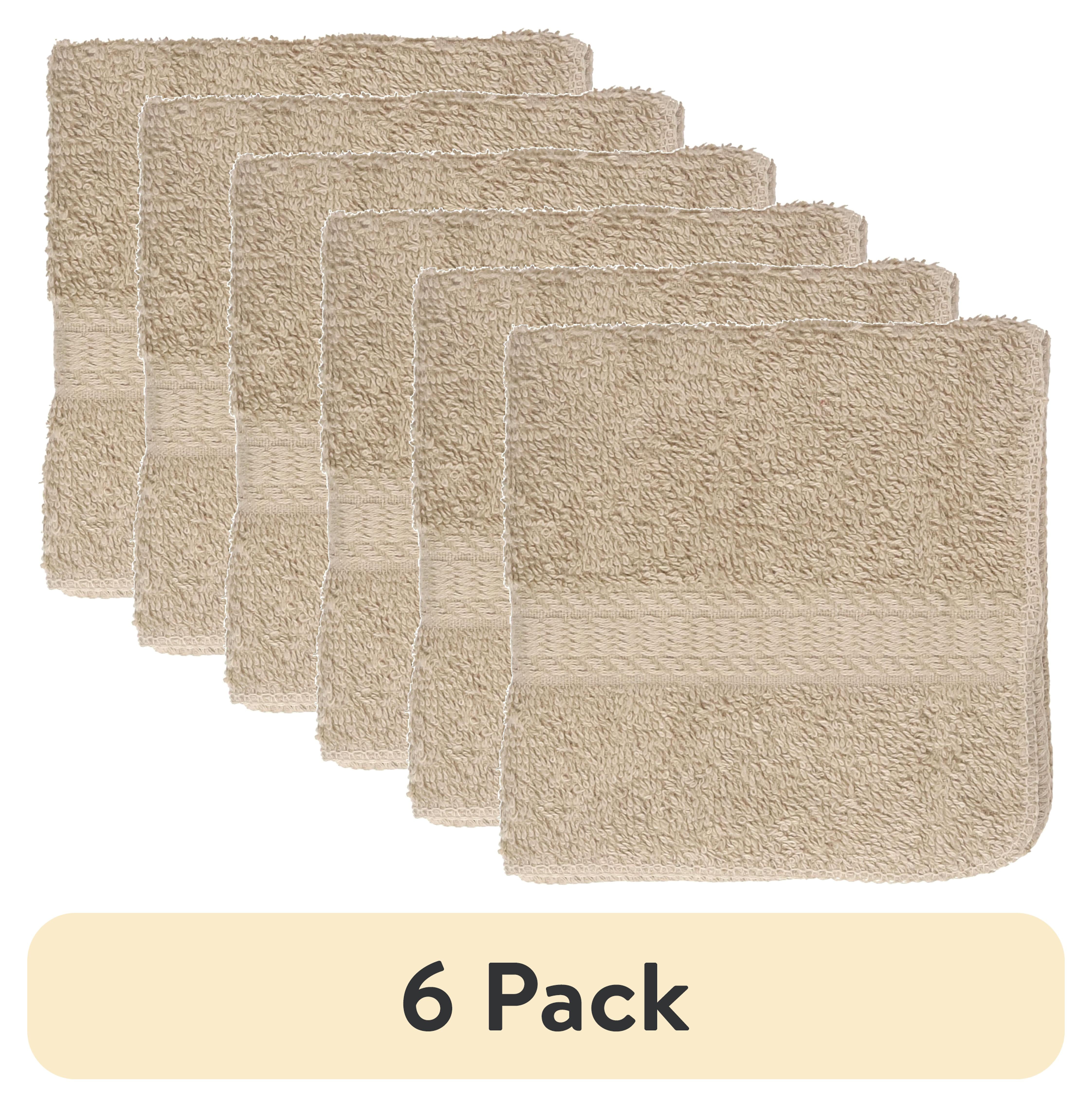 (6 pack) Mainstays Basic Washcloth, Soft 100% Cotton and Highly Absorbent Washcloth, Tan