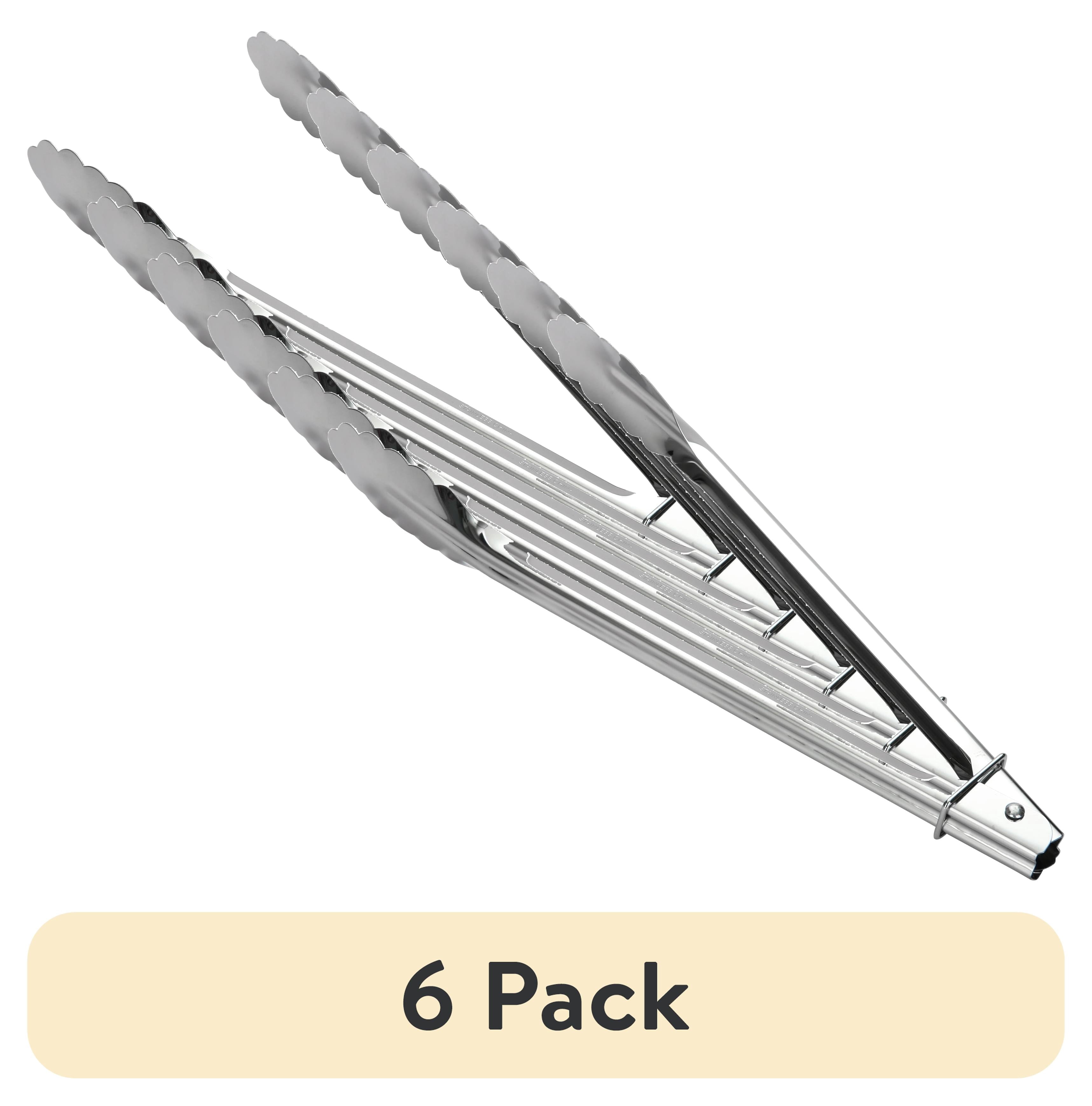 (6 pack) Mainstays 12" Stainless Steel Locking Cooking Tongs Silver