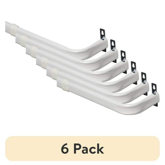 (6 pack) Mainstays 2" Metal Wrap Adjustable Curtain Rod, 28-46", White
