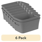 6 pack Mainstays Small Gray 2-Pack Plastic Storage Bins, 9.5 in x 6.8 in x 4.3 in