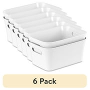 6 pack Mainstays Small White 2-Pack Plastic Storage Bins, 9.5 in x 6.8 in x 4.3 in