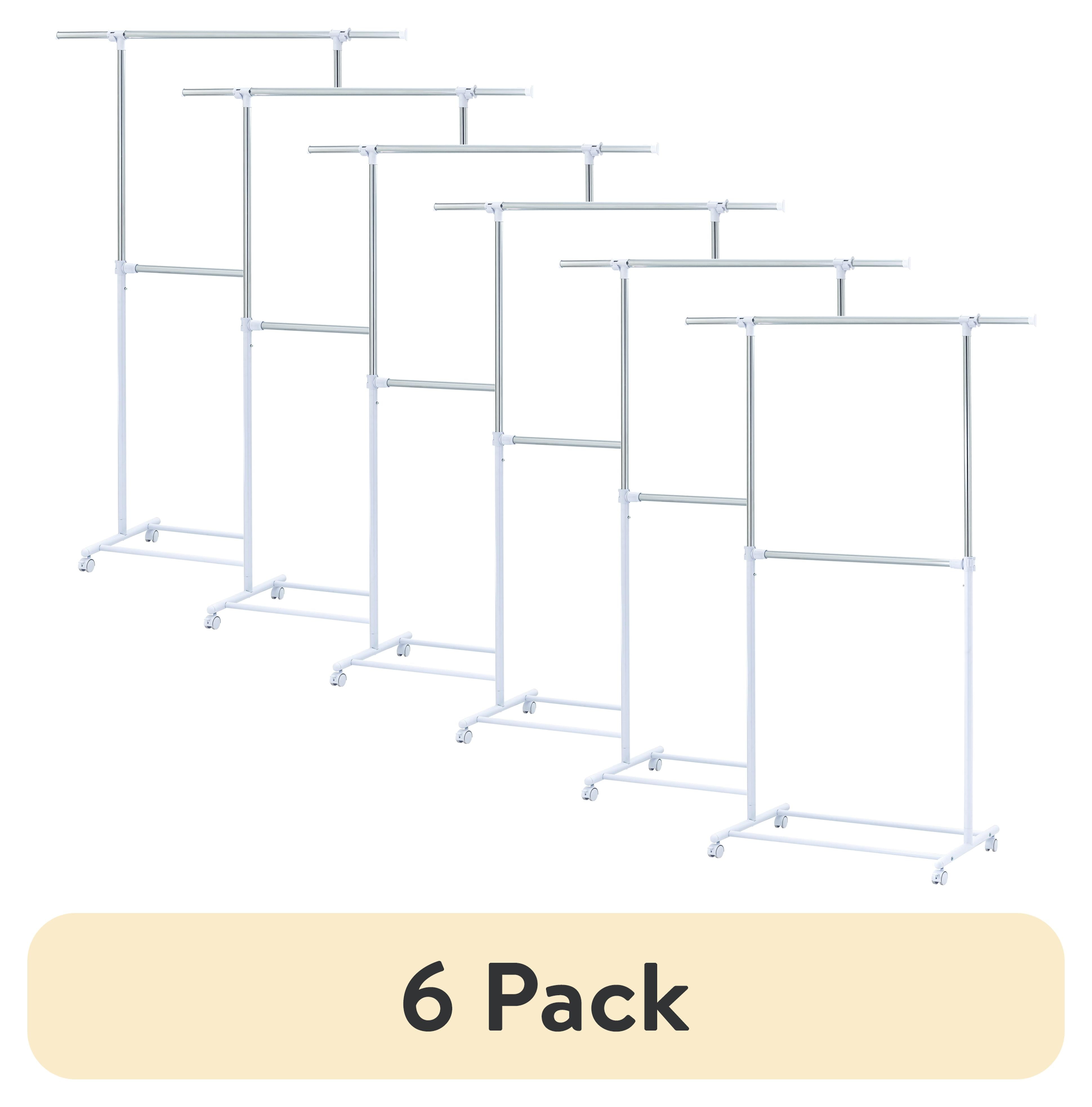 (6 pack) Mainstays 2 Tier Adjustable Chrome Garment Rack with Silver Metal and White Rod