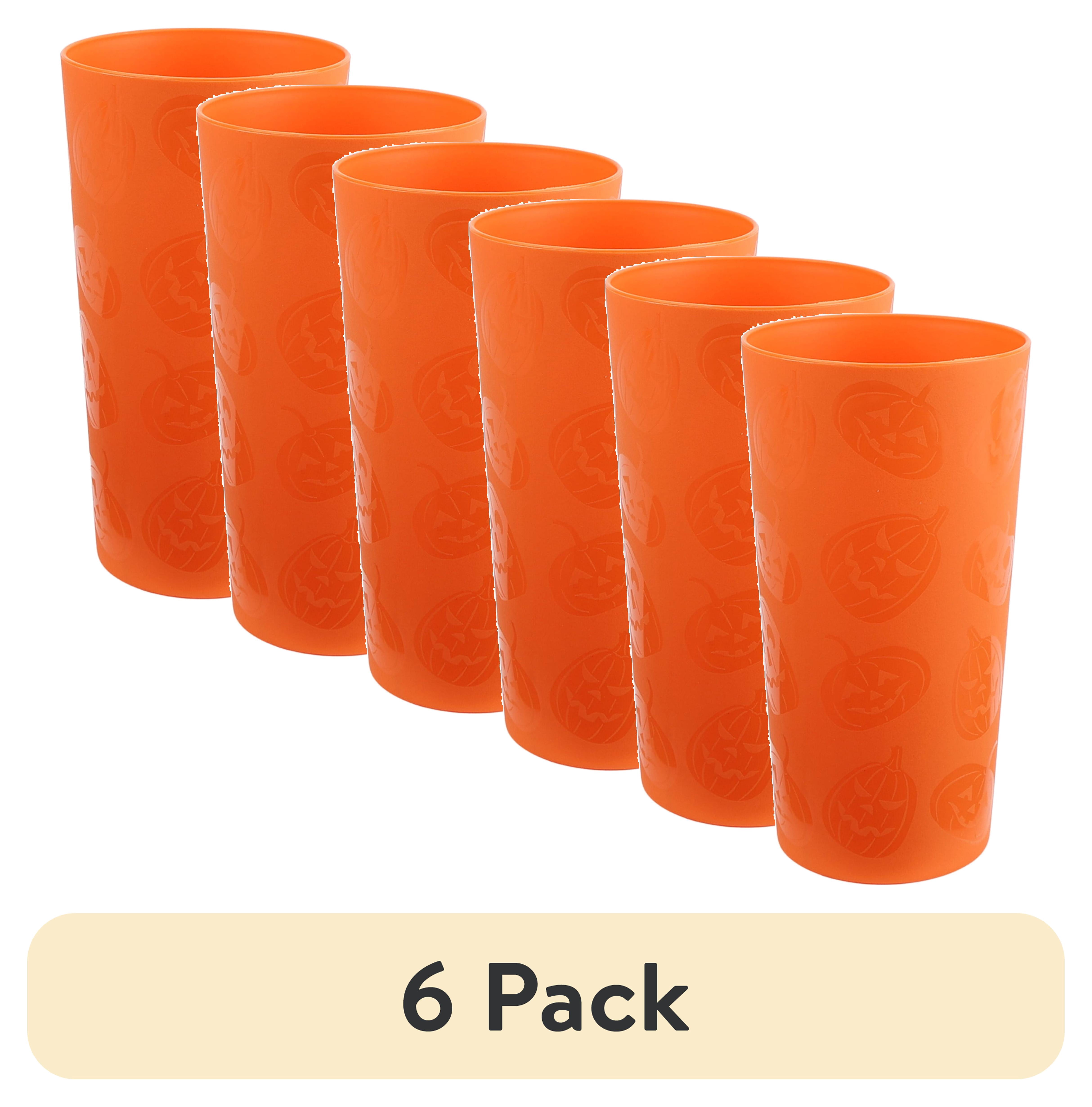 (6 pack) Mainstays 26 Ounce Round Plastic Etched Pumpkin Tumbler, Orange