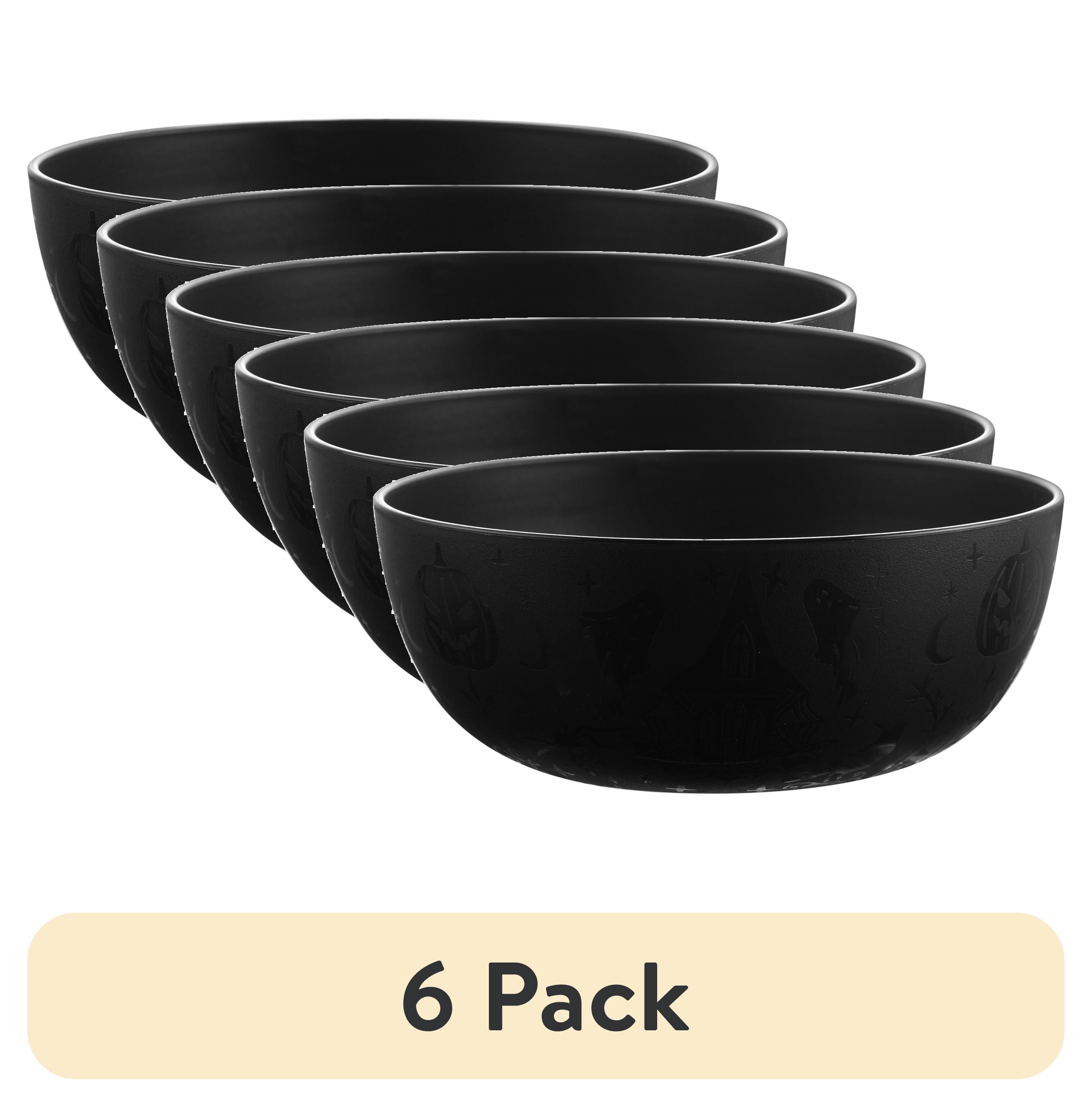 (6 pack) Mainstays 38 Ounce Round Plastic Etched Halloween Bowl, Black