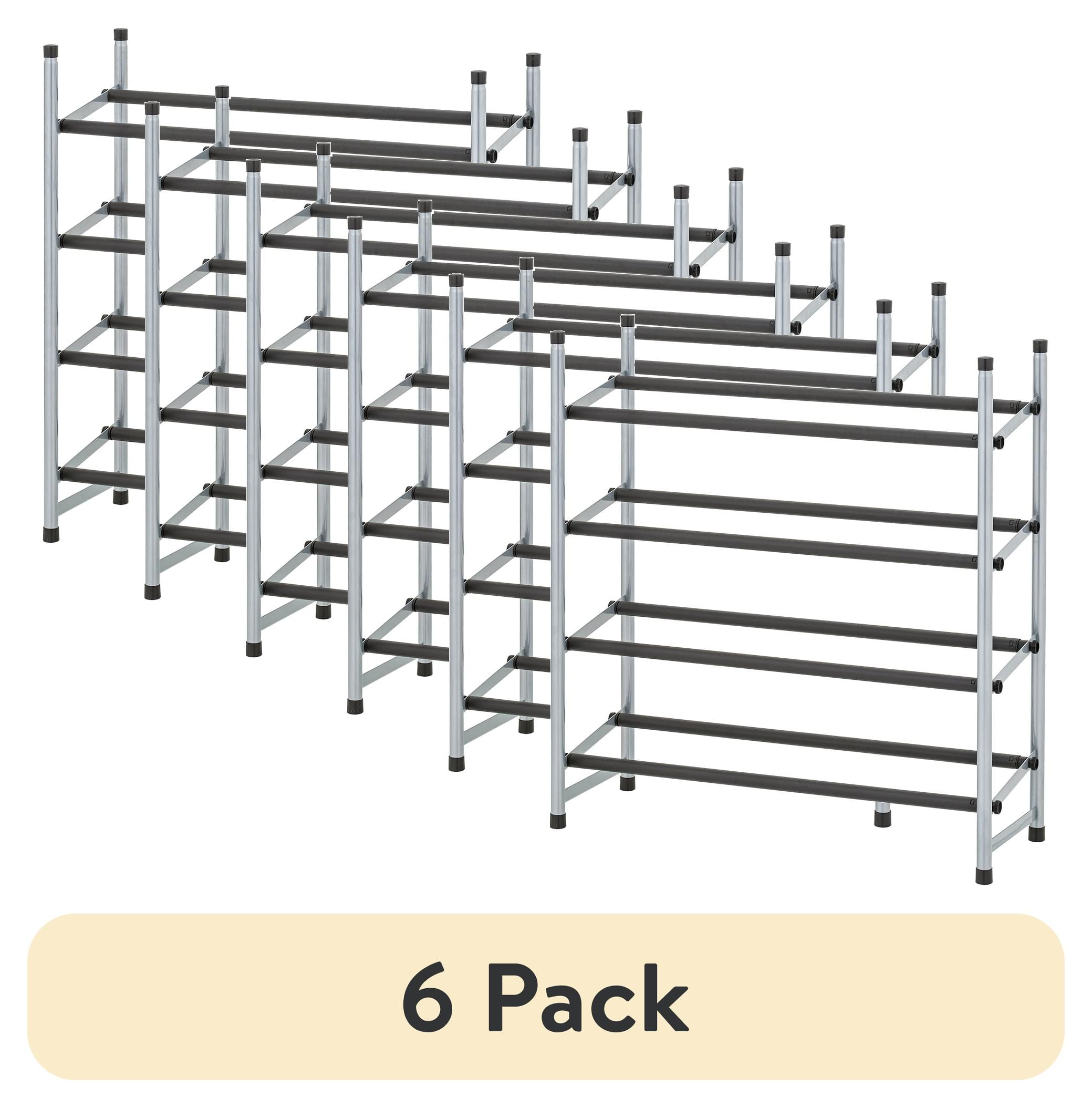 (6 pack) Mainstays 4-Tier Expandable Stackable Closet Storage Shoe Rack Organizer Shelf, Up to 20 Pairs, Metal, Black, Silver