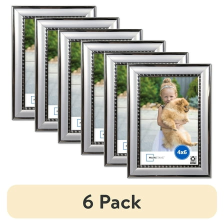 (6 pack) Mainstays – 4x6 Picture Frame – Silver Beaded Tabletop Photo Frame