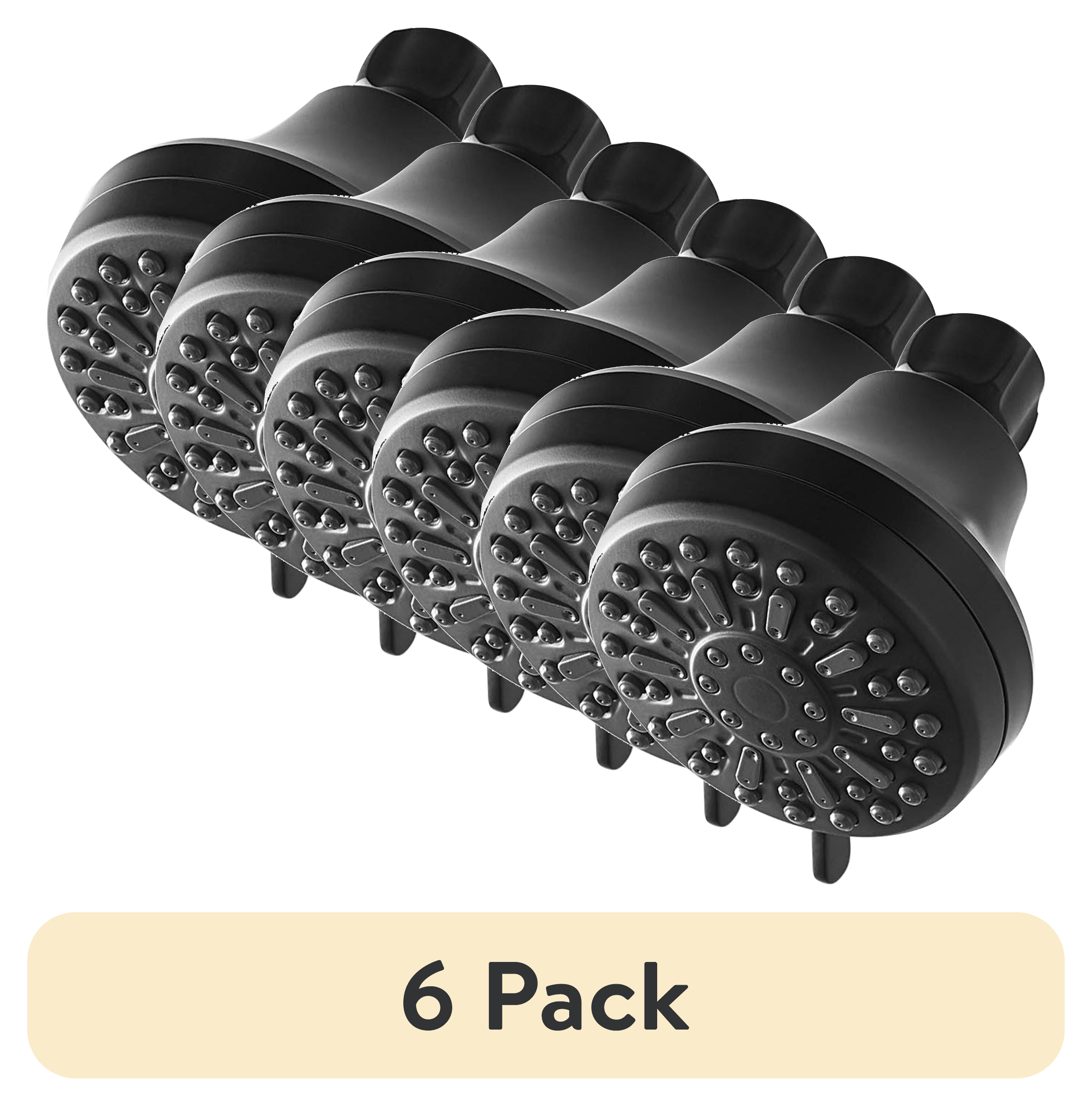(6 pack) Mainstays 6-Setting Matte Black Shower Head, 3.5" Face with Rub-Clean Nozzles