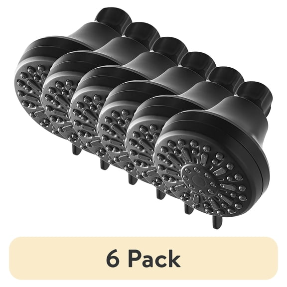 (6 pack) Mainstays 6-Setting Matte Black Shower Head, 3.5" Face with Rub-Clean Nozzles
