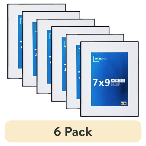 (6 pack) Mainstays  5x7 Picture Frame  Black Front Loading 7x9 Matted Wall or Tabletop Photo Frame