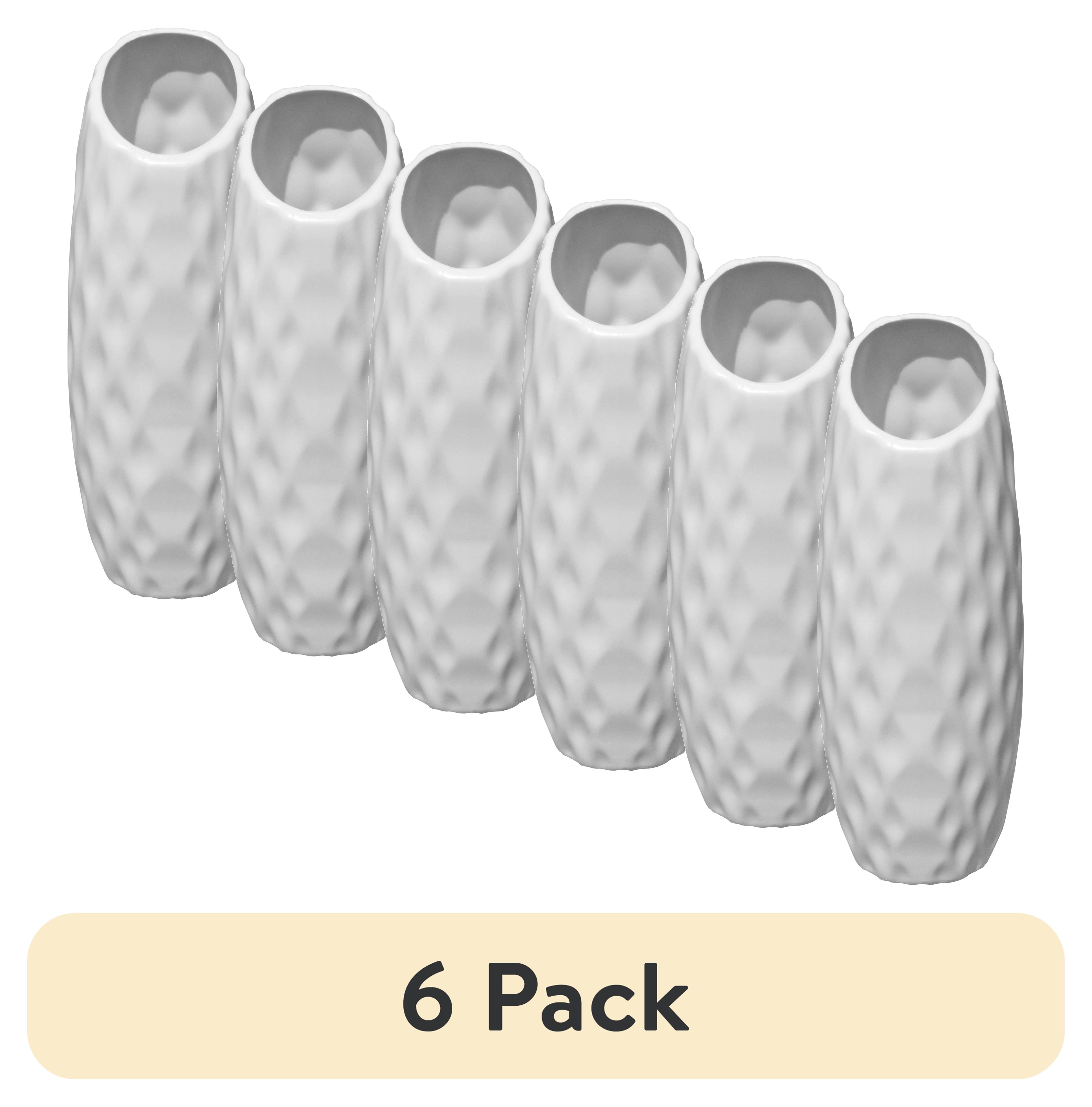 (6 pack) Mainstays Arctic White Indent Plastic Vase, 2.5 in x 2.5 in x 8.25 in