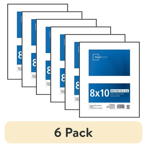 (6 pack) Mainstays  4x6 Picture Frame  Black Front Loading 2 Photo Wall or Tabletop Photo Frame