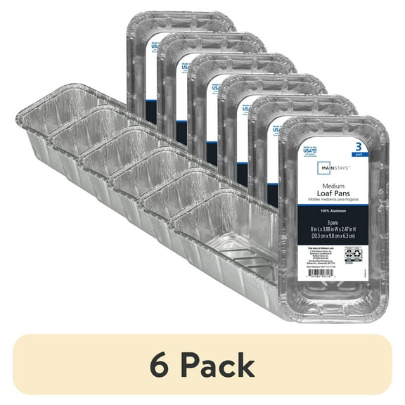 (6 pack) Mainstays Aluminum Foil 2 lb. Loaf Pans, 3 Count Disposable for Easy Cleaning