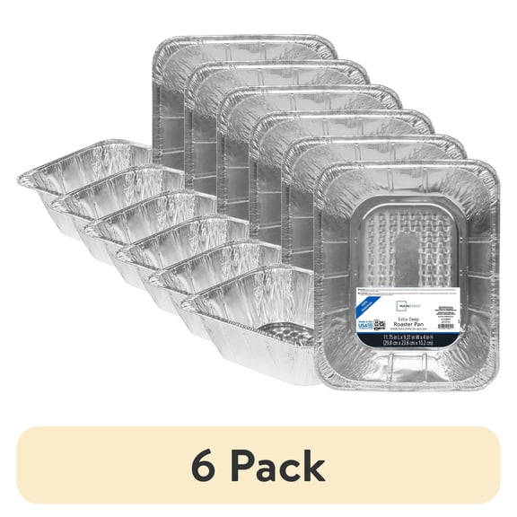 (6 pack) Mainstays Extra Deep Aluminum Roaster Pan, 11.75 in x 9.31 in x 4 in, 1 Count
