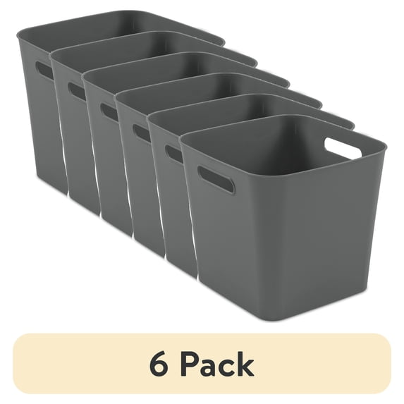 (6 pack) Mainstays Plastic Cube Bin with Handles, Gray Flannel, 1 Piece