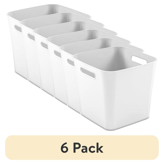 (6 pack) Mainstays Cube Bin, Open Plastic Storage Containers, Versatile Stylish Organizers with Handles, White