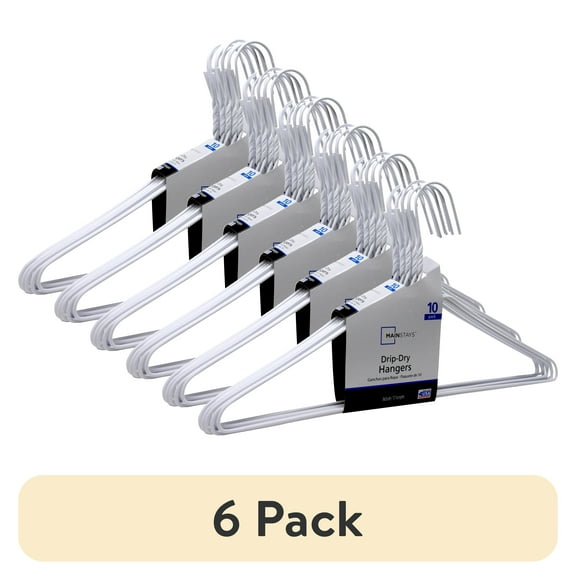 (6 pack) Mainstays Drip Dry Wire Clothing Hangers, 10 Pack, Adult, White, Plastic Coated