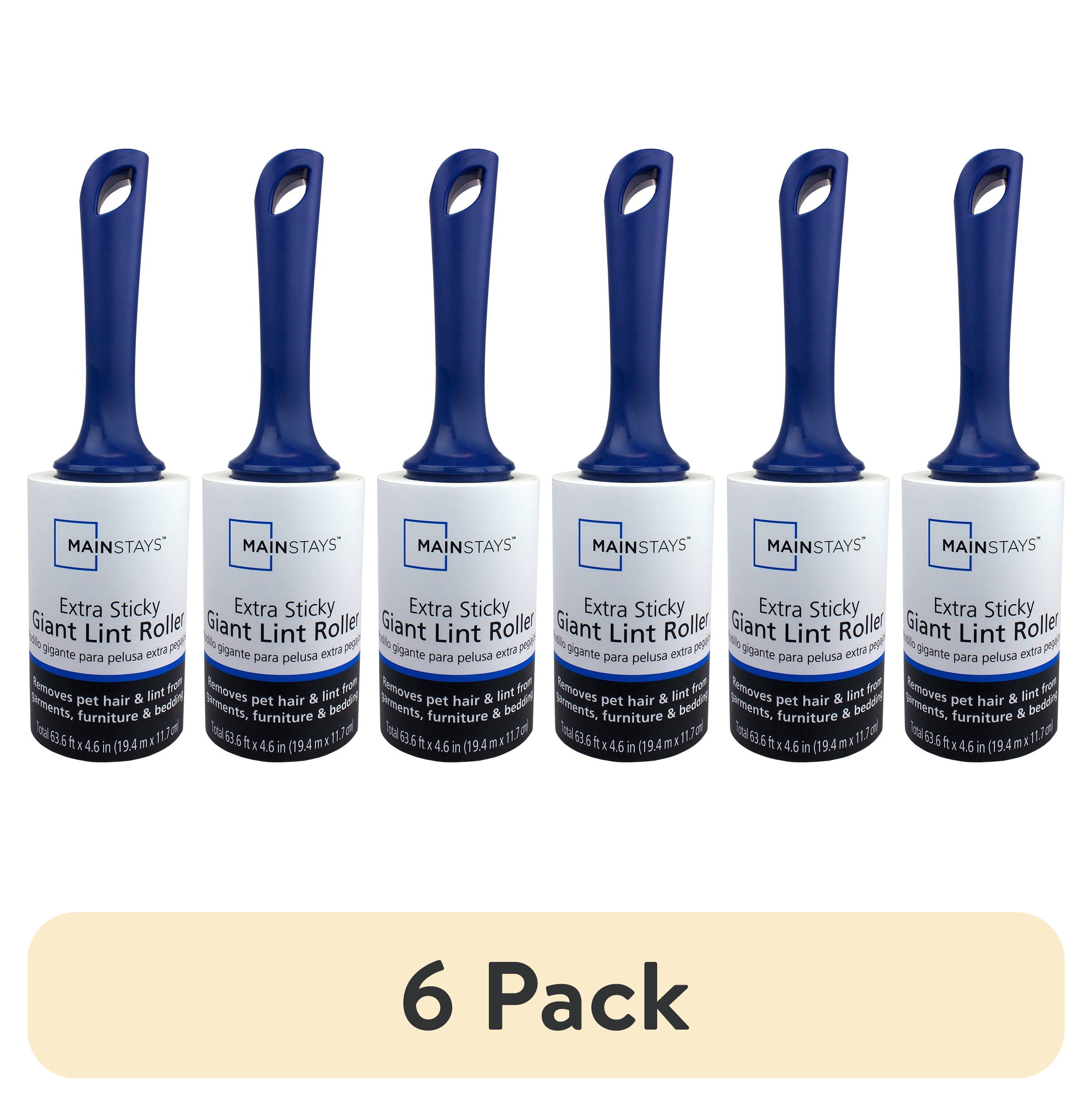 (6 pack) Mainstays Extra Sticky Giant Lint Roller – 100 Sheets per Roll, 4.6" Tall Sheets, High‑Capacity Cleaning, Pets, Clothing, Furniture, Crafts, Travel